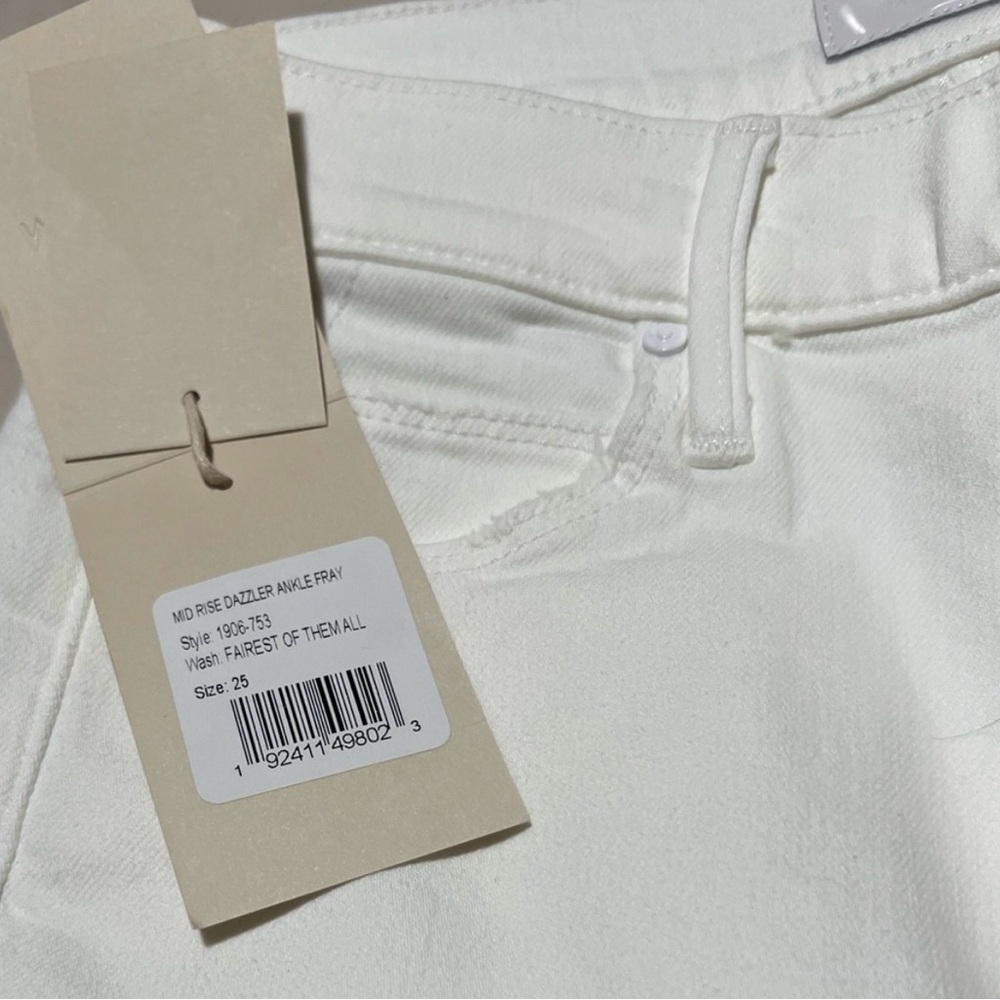 MOTHER Mid Rise Dazzler Ankle Fray 25 White Fairest of Them All Denim Jeans NWT - Picture 2 of 6